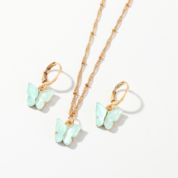 NEW | Blue Butterfly Earrings & Necklace Set Gold - Picture 3 of 3